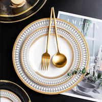 Ensemble de vaisselle en porcelaine de 4 pièces, écologique, durable, luxueux, artisanat doré, style moderne, adapté aux mariages, assiettes à steak