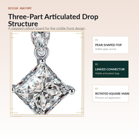 Boucles d'oreilles pendantes en argent sterling 925 avec moissanite taille princesse 0,5 carat, serties en forme de cerf-volant et accent en forme de poire pour femme