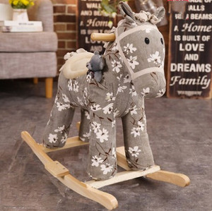 儿童毛绒摇马婴儿摇杆婴儿木制摇马毛绒动物骑在玩具毛绒摇马上 - Product Image 5