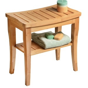 <b>Bamboo</b> Bathroom <b>Stool</b> With Storage Shelf Natural Wood Color Minimalist Design Shower Bench For Bathrooms - Product Image 1