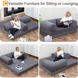 Canapé-<span class=keywords><strong>lit</strong></span> modulaire 4-en-1 moderne en tissu, pliable, avec accoudoirs en forme de L, matelas convertible en mousse à mémoire de forme pour salon - Product Image 3