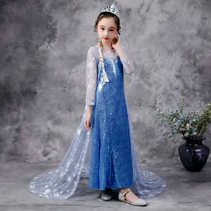 新到女孩艾尔莎优雅蕾丝派对角色扮演生日连衣裙儿童服装女婴连衣裙公主