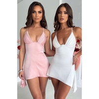 Robe décontractée Y2K pour femmes, blanche, en polyester/coton, bretelles spaghetti, col en V, mini, été, sexy, moulante