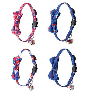 Collar de gato para el Día DE LA Independencia de Tanpopo con amuleto de hueso de campana pequeña, collar de gato bonito, accesorios, Collar de gatito con estampado de bandera de estrella - Product Image 2