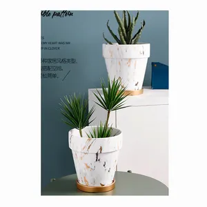 Van Blooming Garden 7" Bulk Ceramic Flower Pots Best Place to Buy Plant Pots Black and White Ceramic Planter with Saucer