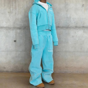 Custom Printed Logo Zip up Cropped Sweat Suit Heavyweight Baggy Blank <b>Tracksuit</b> High Quality Cotton Oversized Men's <b>Tracksuits</b> - Product Image 2