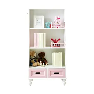 New Design kids girls pink wood wooden bookshelf living room bookshelf bookcase storage with 2 drawer