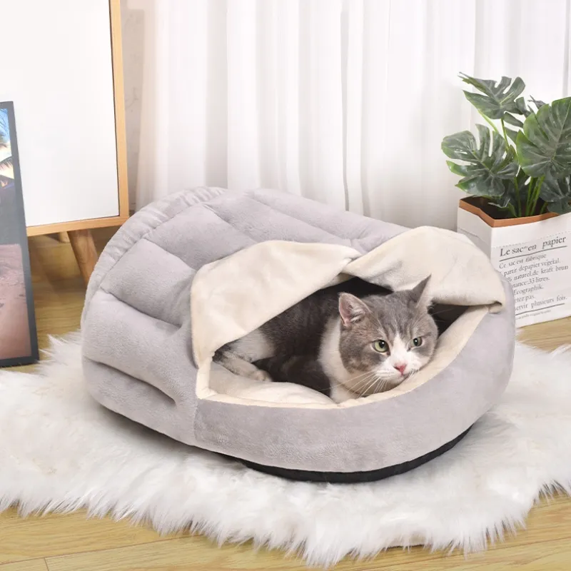 新しい快適なスーパーソフト取り外し可能な豪華なミニマリストスタイルのセミクローズドカーテン秋冬暖かいペットの巣犬猫の家
