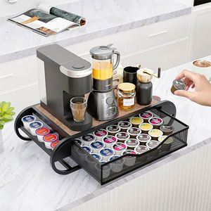 Organisateur de capsules de café en bois brun rustique au design unique et nouveau, porte-capsules K Cup, tiroirs pour capsules de café, organiseur de capsules de café - Product Image 2