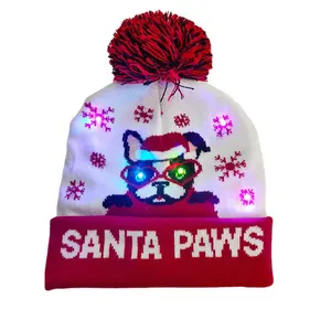 New Beanie Light Up illumina il cappello caldo albero di natale pupazzo di neve bambini adulti capodanno decorazioni natalizie cappello natalizio a LED lavorato a maglia