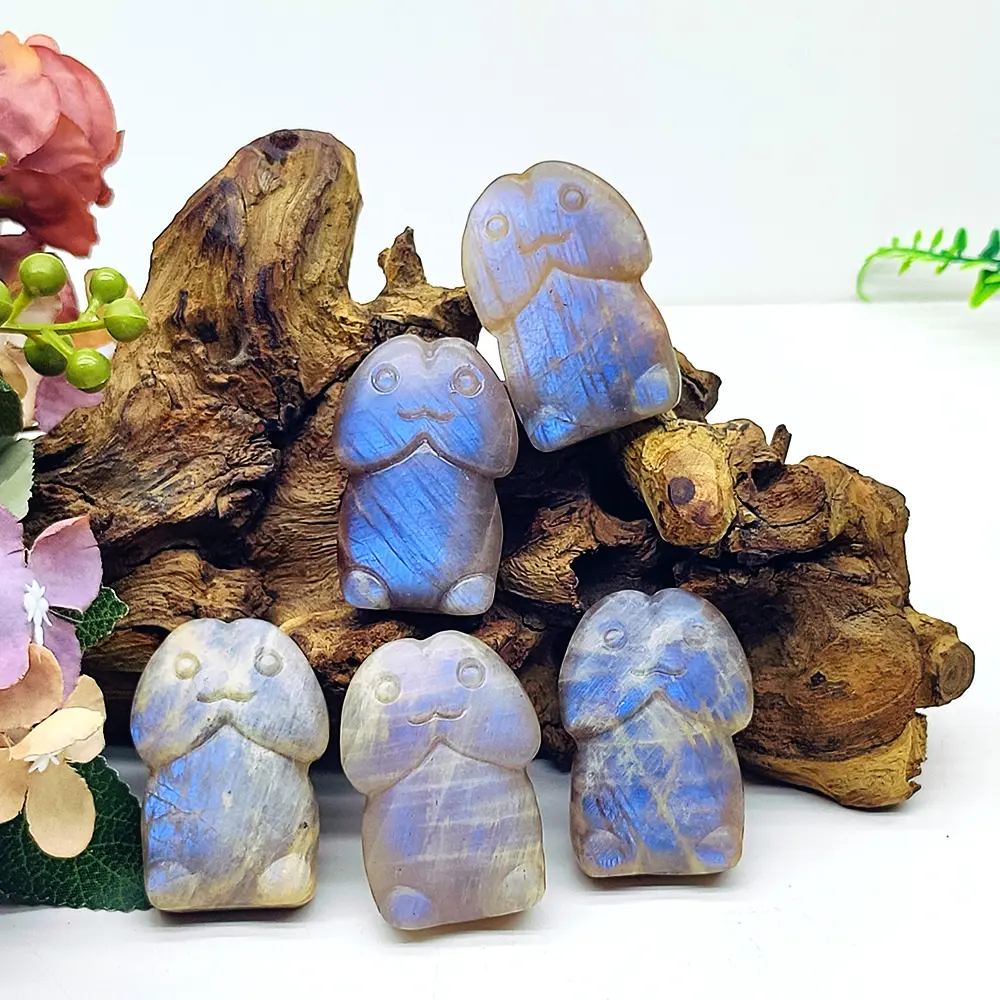Crystal Crafts Jewelry Wholesale Natural Healing Stones Blue Moonstone Gemstone Crystal Carvings