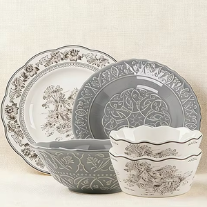 Plato de Cena de Cerámica Estilo Francés con Diseño de Rosas, Plato Clásico con Esmalte Impreso para Pasta, Ensalada, Postre, Juego de Platos Estilo Occidental - Product Image 2