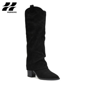 <span class=keywords><strong>Botas</strong></span> occidentales de gamuza marrón hasta la rodilla con punta en pico para <span class=keywords><strong>mujer</strong></span>, tacón grueso, moda Otoño Invierno, aumento de altura, plataforma cómoda - Product Image 2