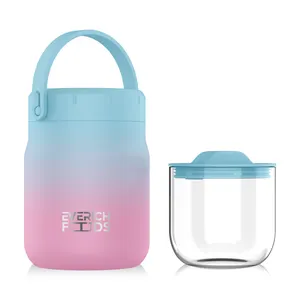 Vacuum Food Jar with Tritan Glass Container Inner Thermos Soup Container for Hot Food with Airtight Handle Lid and Spoon