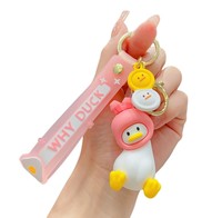 Porte-clés en PVC en forme de canard de dessin animé mignon et amusant, pendentif pour clés de voiture, cadeau