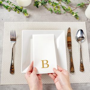 Luxenap 15,8X7,9 pulgadas Toallas de invitados de tacto de lino 50 toallas de mano con letras Gold 'B' Sans <span class=keywords><strong>Serif</strong></span> Font White Paper Dinner Servilkins Bag - Product Image 2