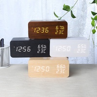 Thermomètre numérique LED en bois électronique créatif à commande vocale, avec charge sans fil intelligente et fonction phosphorescente, pour chambre et bureau