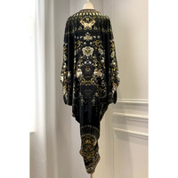 Robe longue en soie à imprimé floral noir et or, style vintage français, coupe queue d'hirondelle, luxueuse et raffinée