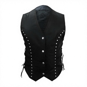 Nouvel Arrivage Gilet sans Manches Noir en Cuir Véritable pour Femme, avec Strass, Style Vintage, Tricoté, Imperméable et Coupe-Vent - Product Image 2