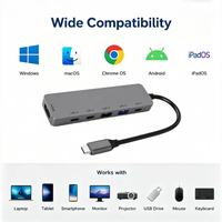 Hub USB-C 6-en-1 4K 60Hz PD100W en aluminium, adaptateur multiport, stations de charge USB3.0/2.0 pour ordinateurs portables, tablettes, transfert de données rapide