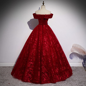 Red Off Shoulder Ball Gown Long Evening Dress Wine Red Elegant Formal Wear For Events And Art Exams - Product Image 2