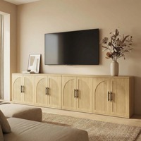 Meuble buffet OEM/ODM avec rangement, buffet latéral symétrique à arche avec étagère réglable, poignées noires, meuble TV en bois