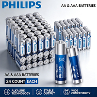 Kit de Baterías Alcalinas PHILIPS AA AAA 1.5V, 24 Unidades LR6 AA + 24 Unidades LR03 AAA, Baterías Secas Desechables para Juguetes y Electrónica del Hogar