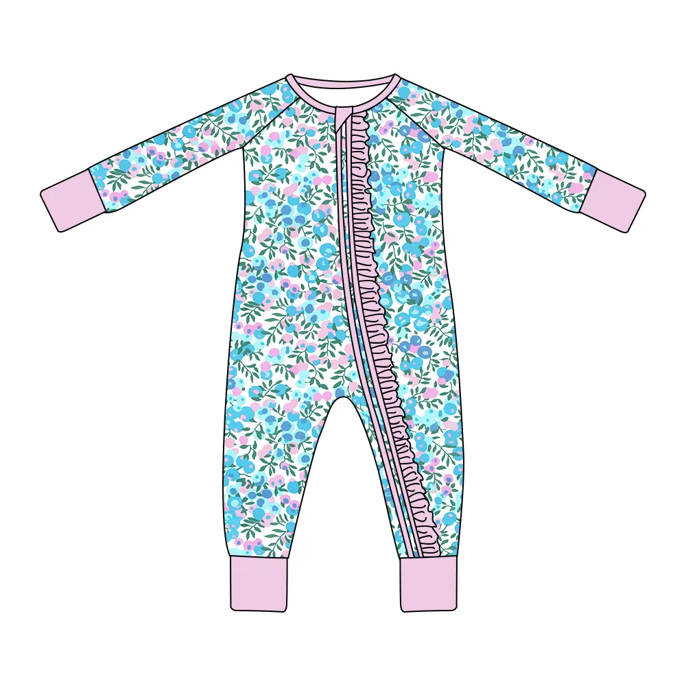 Pyjama à volants pour bébé fille, style de Pâques, barboteuse pour enfants, pieds pliés en fibre de bambou