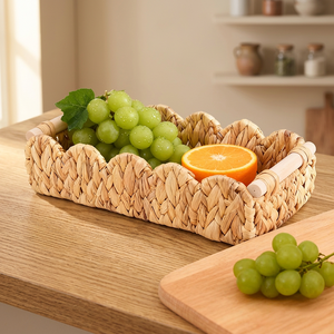 Hand Woven Basic Water hyacinth Rectangle <b>Basket</b> with Handle <b>Foldable</b> Multifunction <b>Basket</b> - Product Image 4