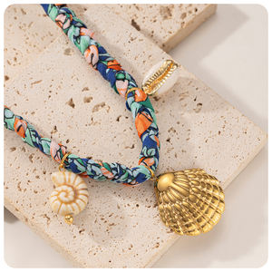 Boho verano hecho a mano cuerda colorida Acero inoxidable océano serie sol Shell corazón cangrejo declaración colgante collar para mujer - Product Image 3