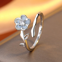 Nouvelle bague en argent sterling de créateur, motif fleur d'hibiscus, design naturel, bague fleur S925 réglable
