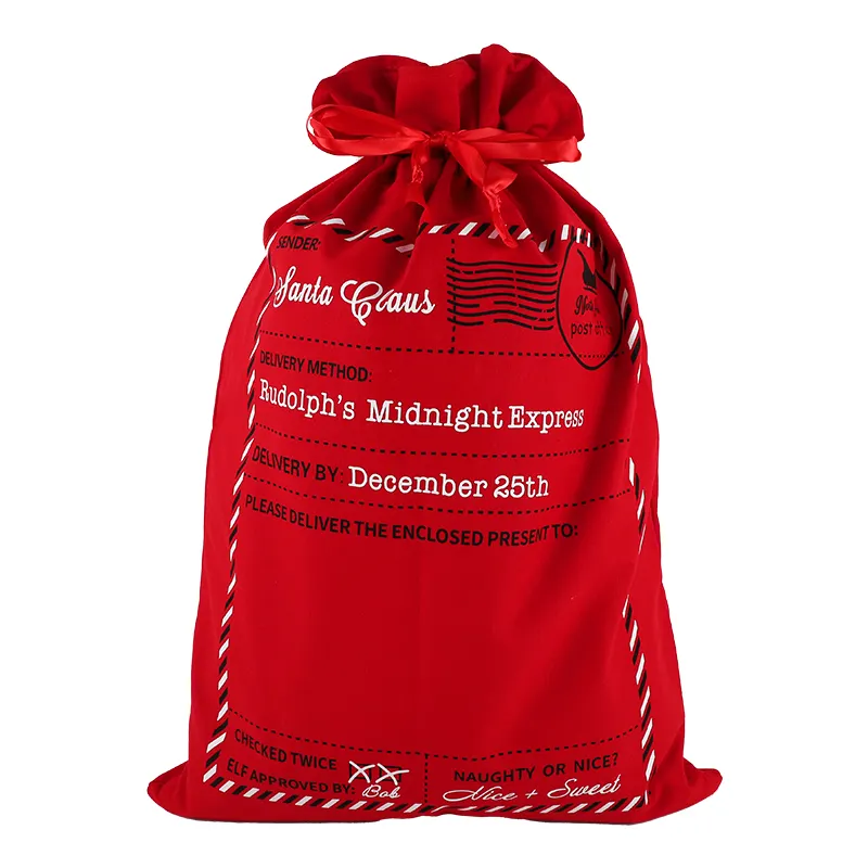Украшение для рождественской вечеринки, новейшие большие буквенные печатные тканевые мешки Санта, Красная рождественская сумка на шнурке с Кулиской