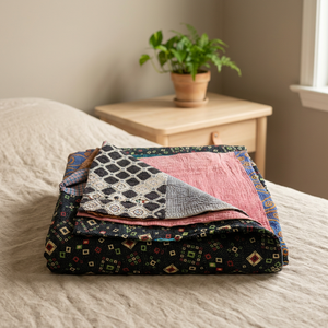 Traditional Indian Kantha Quilt Handmade Cotton Reversible <b>Bed</b> <b>Cover</b> Floral Stitch Work 30 Count Washable Bedding Blanket - Product Image 2