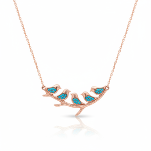 Oiseaux sur arbre Branchée et Turquoise Stone Charm Necklace Wholesale Handmade 925 Silver Sterling Jewelry - Product Image 2