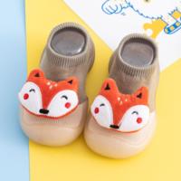 Chaussons-chaussettes pour bébé en tricot doux et respirant, motif renard orange mignon, semelle souple en TPE antidérapante, vente en gros, logo personnalisé