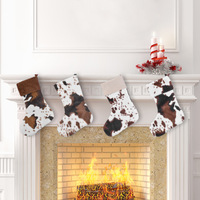 Chaussette de Noël en fausse fourrure à imprimé vache, sac cadeau suspendu en peluche, décoration de fête