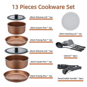 Thân thiện với môi không dính <span class=keywords><strong>Cookware</strong></span> Set Cổ phiếu bán buôn nồi Frying Pan đa-mảnh BẾP NHÔM đồ nấu nướng với có thể tháo rời xử lý - Product Image 2