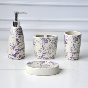 JIA SHUN in ceramica <span class=keywords><strong>beige</strong></span> viola pianta decalcomania o stampati personalizzati <span class=keywords><strong>accessori</strong></span> per il <span class=keywords><strong>bagno</strong></span> <span class=keywords><strong>set</strong></span> - Product Image 6