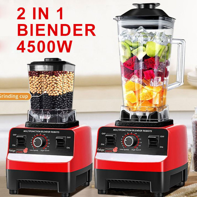 4500W 2in1 Heavy Duty Commercial Blender Ice Crusher Smoothie Maker Dry Grinder Variable Speed Kitchen Mixer With Tamper OEM