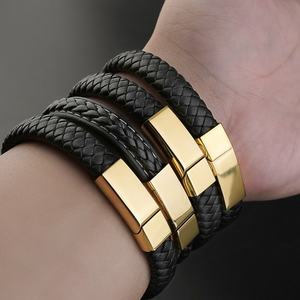 Pulsera de Cuero Negro con Cierre de Acero Inoxidable, Accesorios de Joyería para Hombre, Tienda Mayorista - Product Image 6