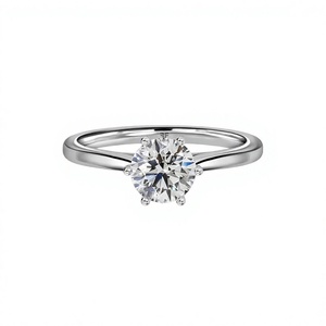 Bague de fiançailles solitaire en or blanc 14 carats avec diamant de laboratoire rond brillant de 1,15 carat et sertissage cathédrale à six griffes - Product Image 1