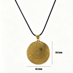 CAIOOCHE Collar con Colgante <span class=keywords><strong>de</strong></span> Círculo Mágico <span class=keywords><strong>de</strong></span> Acero Inoxidable, Chapado en Oro, Unisex, con Geometría Sagrada Grabada, Joyería con Cuerda Negra - Product Image 3