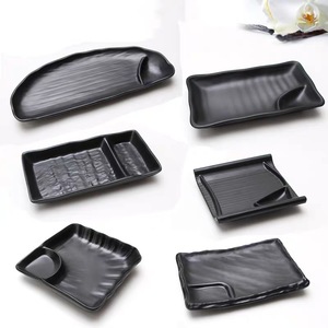 Assiettes à sushi rectangulaires en mélamine noire personnalisées pour la maison et les restaurants, avec soucoupe, <span class=keywords><strong>vaisselle</strong></span> de fête durable et lourde - Product Image 1