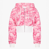 Ensemble sportif décontracté rose délavé avec logo personnalisable, style hip-hop, à capuche zippé, pantalon long ample taille haute, 100% coton