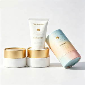 <b>Sunscreen</b> Tube Packaging With Gold Foil Printing Recyclable Paper Cylinder Container For Personal Care Products - Product Image 5