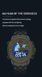Montres pour hommes Naviforce 9205 Sg, nouvelle <span class=keywords><strong>montre</strong></span> de luxe en acier inoxydable, bracelet authentique, quartz analogique, écran LCD numérique - Product Image 3