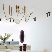 Lustre LED en Alabâtre à Feuilles Organiques, Suspension Courbe Dorée de Luxe pour Plafond Haut, Hall d'Entrée et Escalier