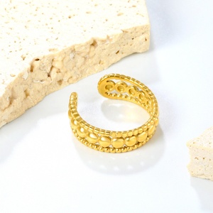 Bague ajustable ouverte en acier inoxydable plaqué or PVD 18 carats, motif géométrique multicouche évidé, bijoux fantaisie pour femme - Product Image 4