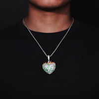 Collier à pendentif cœur hip-hop phosphorescent avec incrustation de zircone et chaîne à maillons en émail