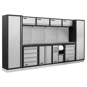 Muebles de taller modulares Fervi A008B, unidad de almacenamiento de acero con cerradura, con panel perforado y cajones para uso en garaje. - Product Image 1
